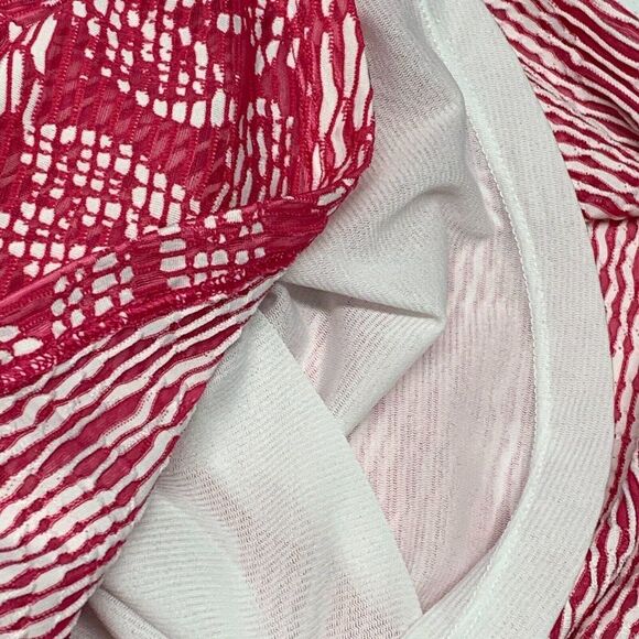 Chico's 2 (12) Top Dolman Sl Pink White Crinkle Lined in Front Semi-sheer - Picture 9 of 9